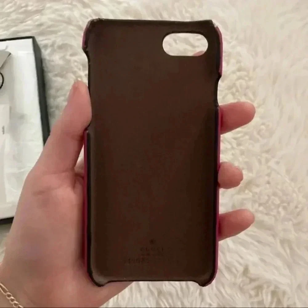 GUCCI Vintage Logo Print IPhone SE/7/8 Leather Pink Phone Case